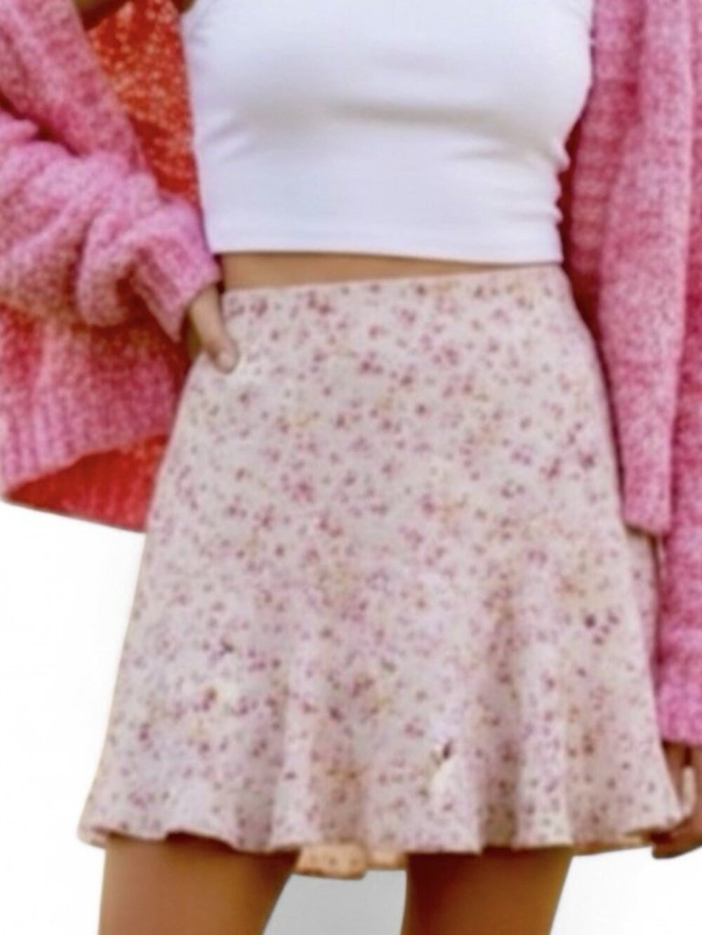 NWOT Coquette Pink Floral Min Skirt Short Skirts Lined Zipper Girly Cottage, S